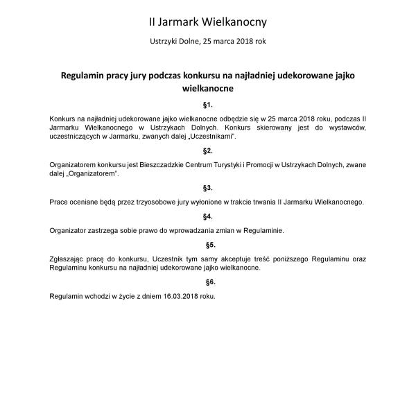 II Jarmark Wielkanocny w Ustrzykach Dolnych - zmiana sposobu wyłaniania zwycięzców w konkursie na najładniej udekorowane jajko wielkanocne